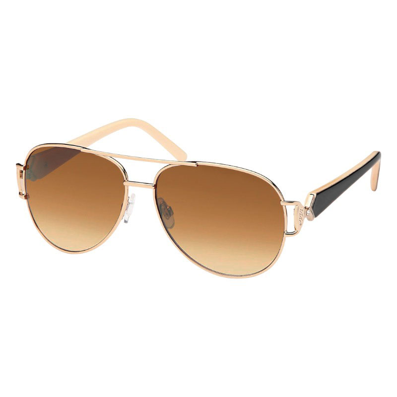 Guld Aviator solbriller - Sorte stænger  | Brune fade glas